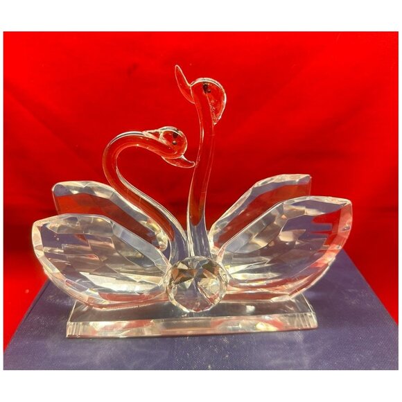 Crystal Swans Figurine Home Décor No ID Open Box ~6" tall x 7¼" x 2½" - Picture 1 of 7